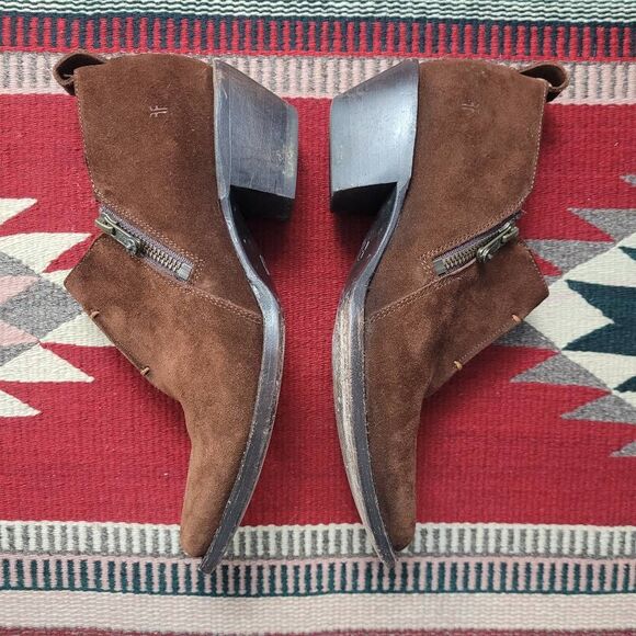 Frye Sacha Shootie Size 7‎ Chocolate Brown Suede Moto Ankle Bootie Boho Cowgirl - Picture 5 of 8
